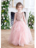 Rose Gold Sequin Pink Tulle Ruffled Flower Girl Dress